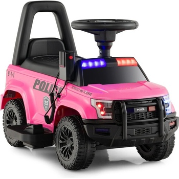Costway Детско електрическо полицейско автомобилче 6v с място за съхранение Розово
