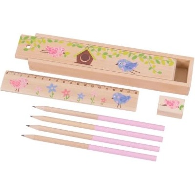 Bigjigs Toys - Дървен моливник с моливи, линия и острилка - Два варианта (BJ233)