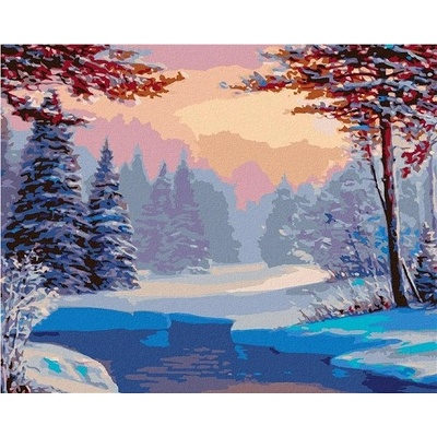 zuty Malování podle čísel Zasněžená krajina s řekou 80 x 100 cm vypnuté plátno na rám