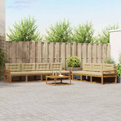 vidaXL Комплект дивани за открито 8 pcs Натурален и Бежов (3367301)