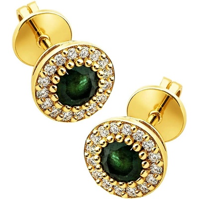 Zlaton Náušnice žluté zlato s diamanty 0.65cm 1.6g se smaragdem 0.330ct N08042602524
