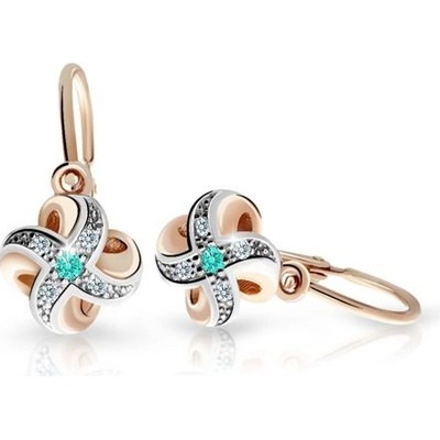 Danfil dětské náušnice C2262 z růžového zlata s kamínky Mint Green zapínání brizura