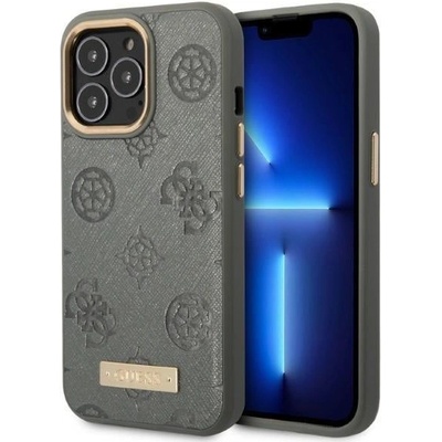 GUESS Кейс Guess GUHMP13LSAPSTG за iPhone 13 Pro / 13 6.1", сив / сив, твърд, съвместим с MagSafe, Peony Logo Plate (3666339056797)
