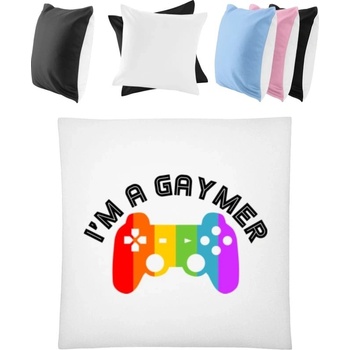 Darčeky PrintEQ Dúhový Vankúš Nápis Im a gaymer Biela/Čierna 40x40