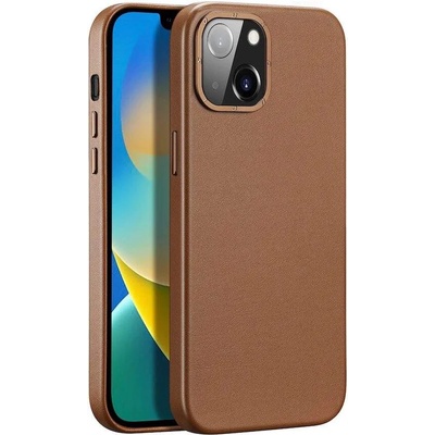 Dux Ducis Grit Faux Leather MagSafe Case - дизайнерски кожен кейс с MagSafe за iPhone 14 (кафяв)
