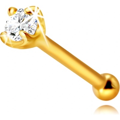 Šperky eshop diamantový piercing do nosu z žlutého zlata rovný třpytivý briliant v kotlíku BT508.08
