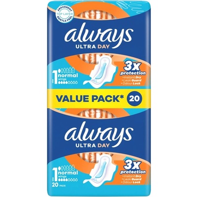 Always Винаги ултра нормална крилата санитарна салфетка 20бр (10fc010186)