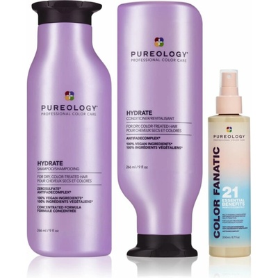 Pureology Hydrate full routine hydratační šampon 266 ml + hydratační kondicionér 266 ml + bezoplachový sprej 200 ml kosmetická sada
