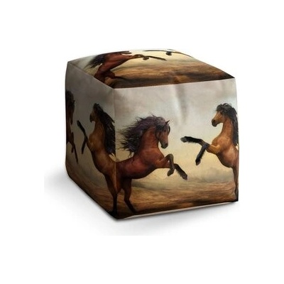 Sablio Taburet Cube Vzpínající se koně: 40x40x40 cm