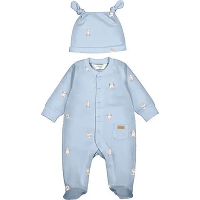 Mayoral Гащеризон дълъг с шапка в светло син цвят с кученца за новородено момче Mayoral