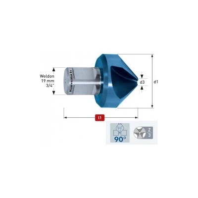 Karnasch Зенкер Ø 25 mm, 90°, HSS-XE, с покритие BLUE-TEC, Weldon 19 (201195025)