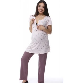 Luxusní těhotenské a kojící pyžamo 1D0980 růžová