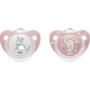 Nuk Силиконови залъгалки NUK - Bambi, 6-18 месеца, 2 броя + кутийка за съхранение и стерилизация (10176008)