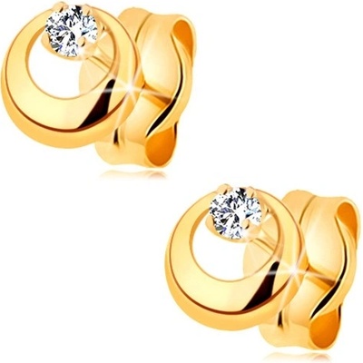 Šperky eshop zlaté náušnice blýskavý briliant čiré barvy ve vypouklém kruhu s výřezem BT177.15