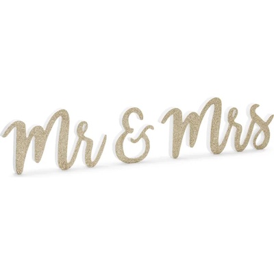 PartyDeco Дървена декорация за маса - Mr & Mrs, златна