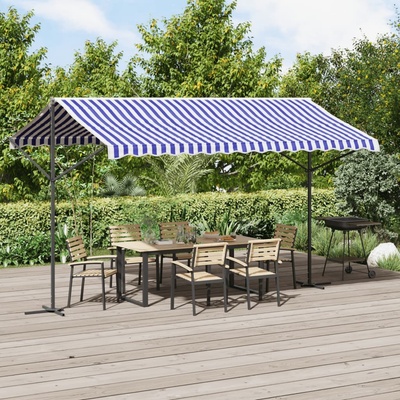 vidaXL Volně stojící markýza modrá a bílá 400 x 300 cm textil a ocel