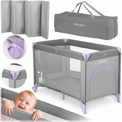 RicoKids Skladacia cestovná postieľka s matracom grey