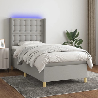 vidaXL Боксспринг легло с матрак и LED, светлосиво, 80x200 см, плат (3139149)