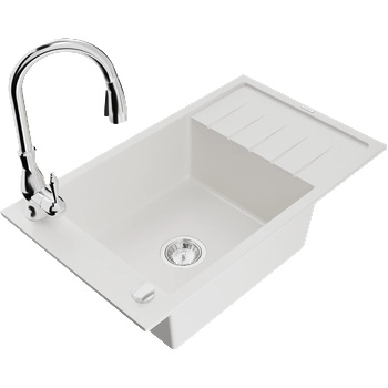 Mexen Elias гранитна мивка с 1 отделение с отцедник и кухненски смесител Savita, бял - 6511-20-672601-00 (6511-20-672601-00)