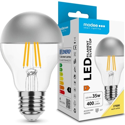 Modee LED žiarovka Filament Globe A60 Silver Top 4W E27 400lm teplá biela ML-A60F2700K4WE27ST