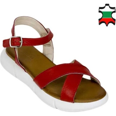 Български обувки Дамски сандали от естествена кожа в червено с високо ходило 21343