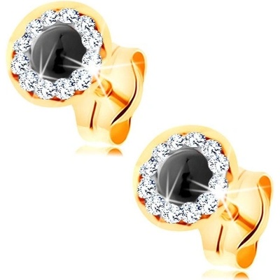 Šperky Eshop - Náušnice ze žlutého 14K zlata - kulatý safír, čiré krystalky Swarovski S1GG145.12