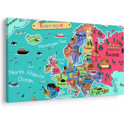 Obraz - Detská mapa Európy, jednodielne 150x100 cm