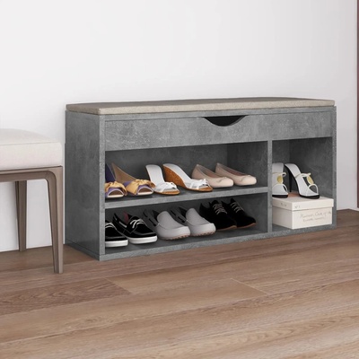 vidaXL Пейка за обувки с възглавница, бетонно сива, 104x30x49 см, ПДЧ (326754)