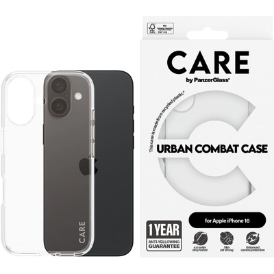 Panzer Гръб CARE by PanzerGlass за iPhone 16, Flagship Case Urban Combat Clear Frame