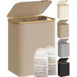 SONGMICS Laundry Basket with Lid, Laundry Hamper with 2 Compartments, 130L, Removable Laundry Bag, Oxford Fabric, Bamboo Handles, Foldable, 52 x 38.5 x 70.5 cm, Camel Brown LCB513LJ01 - PCT611W01 (PCT611W01)