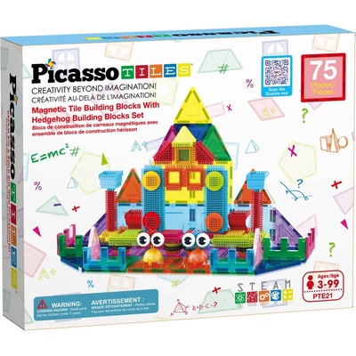 PicassoTiles Mагнитен конструктор Picasso Tiles STEM - С елементи очи и бодли, 75 части (PTE21)