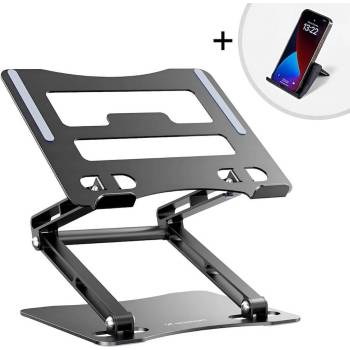 Wozinsky Universal Aluminum Laptop Stand With Smartphone Stand - сгъваема алуминиева поставка за MacBook и лаптопи от 11 до 17 инча (черен)