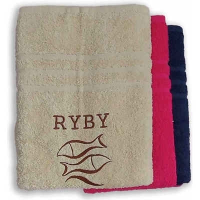 Top textil Osuška s vyšitým znamením zvěrokruhu „ Ryby" 70x140 cm purpurová
