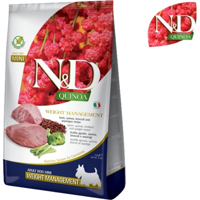 N&D Quinoa Dog Adult Mini Grain Free Weight Management Lamb Broccoli & Asparagus 2,5 kg