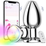 SuperLove Powerful Glowing Vibrating Metal Butt Plug with Remote & App Medium