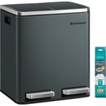 SONGMICS kitchen rubbish bin - 2 x 15 liters - waste separation system 2 compartments - including 15 rubbish bags - green-grey LTB30GS (LTB30GS)