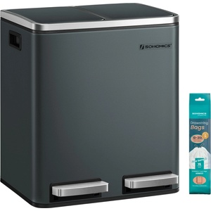 SONGMICS kitchen rubbish bin - 2 x 15 liters - waste separation system 2 compartments - including 15 rubbish bags - green-grey LTB30GS (LTB30GS)
