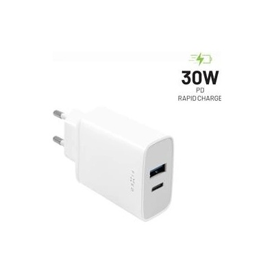 FIXED Sieťová nabíjačka s USB-C a USB výstupom, podpora PD, 30W FIXC30-CU-WH, biela