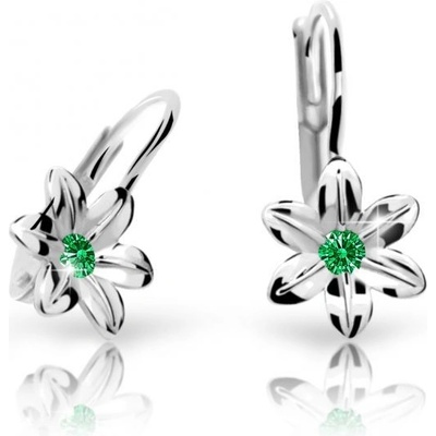 Danfil dětské náušnice kytičky C1993 z bílého zlata s kamínkem Emerald Green zapínání klapka