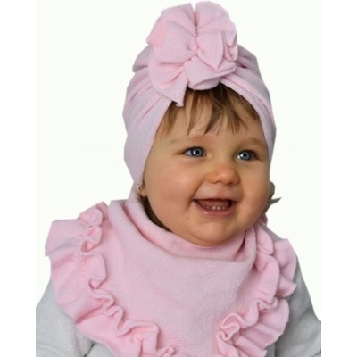 Dievčenský set turban so šatkou bledo ružová