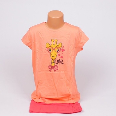 Детска лятна пижама в оранжево и червено с жирафче