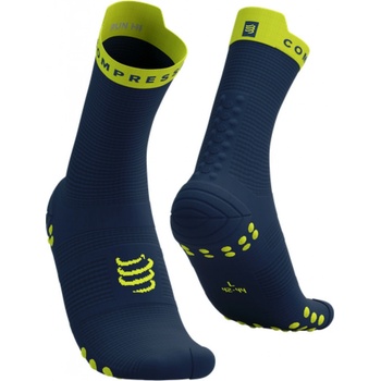 Compressport Cyklistické ponožky klasické PRO RACING V4.0 RUN HIGH modrá/žltá