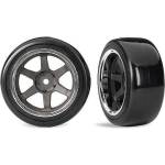 Traxxas Гуми за дрифт 1: 10 Tires & wheels, assembled, glued (six spoke graphite gray wheels, 1.9" Drift tires (2 dots, soft, smooth surfaces)) (wide, rear) TRX10576 (TRX10576)