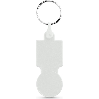 Přívěsek na klíče SULLIVAN z PS ve tvaru mince použitelná do vozíků v supermarketech Bílá