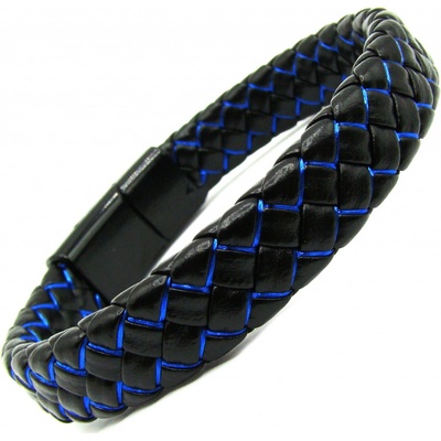 Steel Jewelry Kožený náramek Pánský Modročerný NR240231