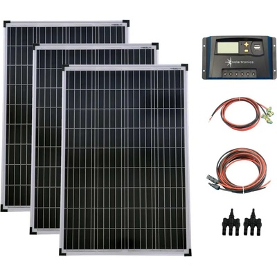 Solartronic Комплект соларна система 3x100W поликристален соларен модул, 20A контролер, кабели и букси (SET-300P-20A-KA-ST)