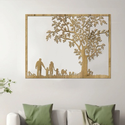 dřevo života Dřevěný strom na zeď RODINA Rozměry (cm): 60x48, Zvolte barvu dekoru: Dub zlatý