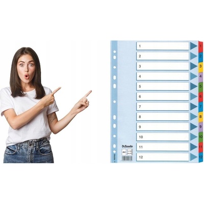 ESSELTE Zesílené rejstříky Mylar, mix barev, karton, A4, 1-12, ESSELTE 400280