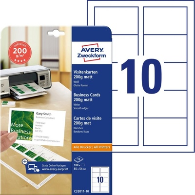 Avery Zweckform 85x54 mm, 200g, 10 listů, matné, bílé C32011-10