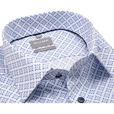 Olymp Comfort Fit košile s jemnou strukturou a modrými ornamenty